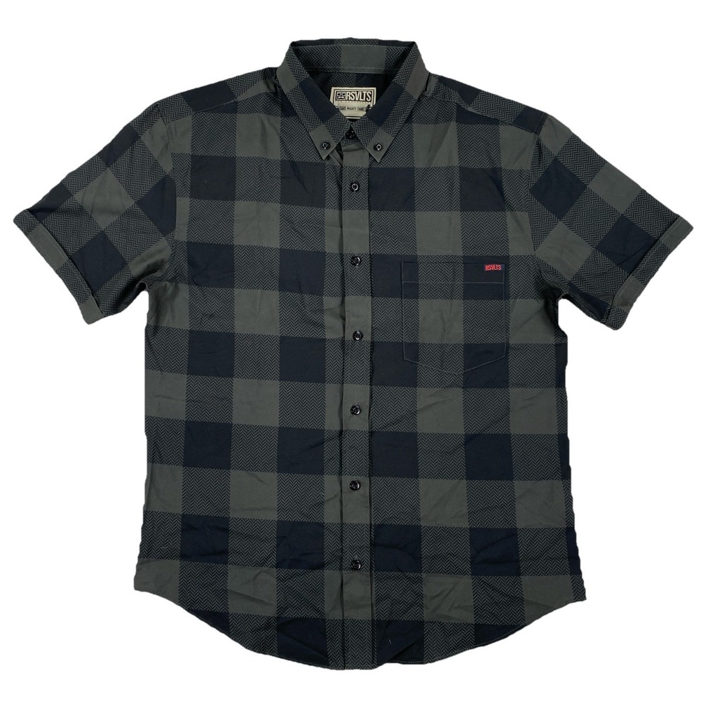 RSVLTS Short Sleeve Button Down Short Men's Medium Gray Check